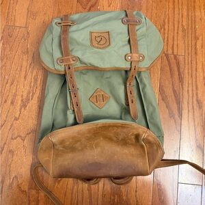 Fjallraven Green and Brown Backpack with Leather Straps